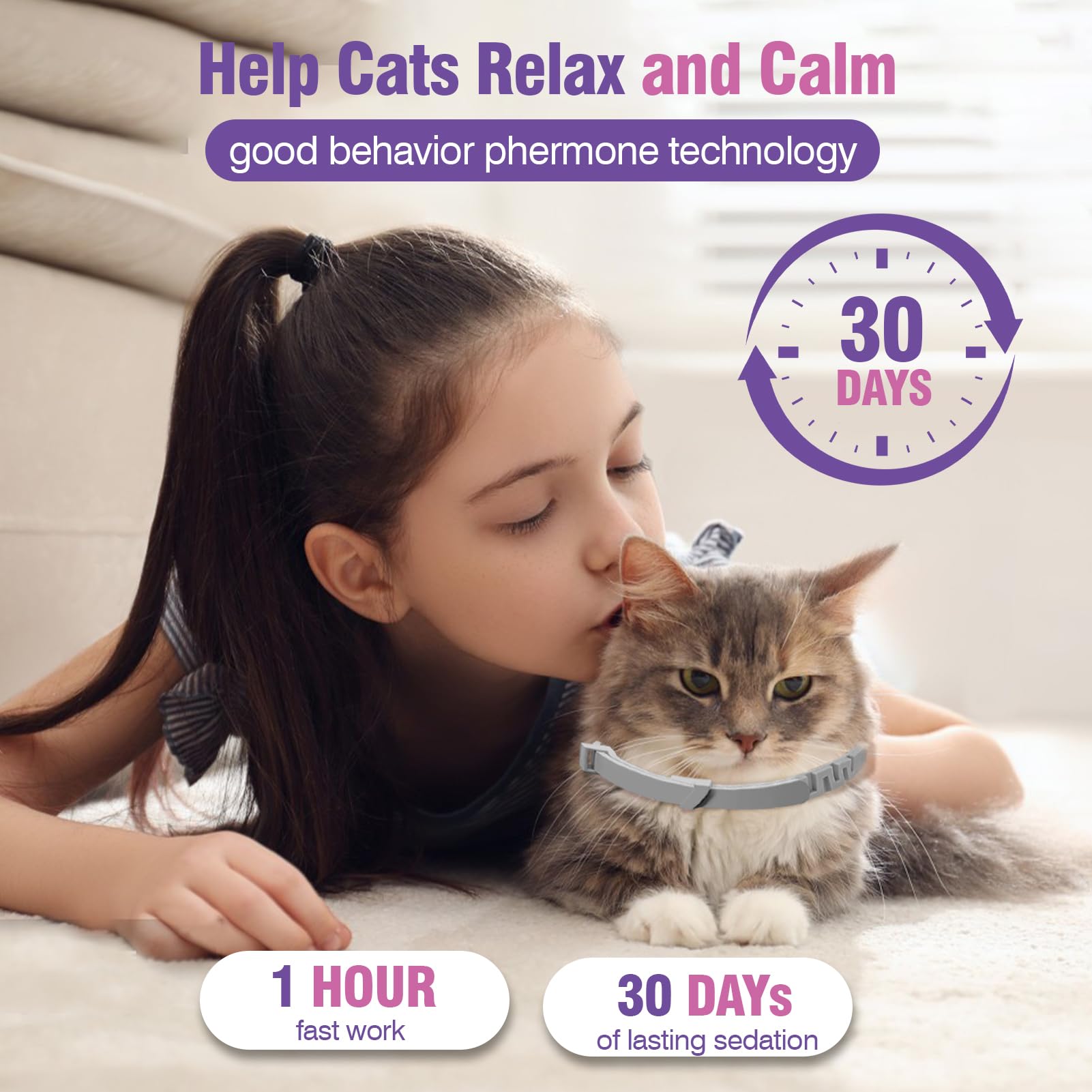 Calming Collar for Cats 4 Pack Cat Calming Collar Calming Collar Relieve Stress Lasts 30 Days Calming Collar Anxiety Calming Relax Cat Pheromone Collar Suitable for Small Medium and Large Cats Calming