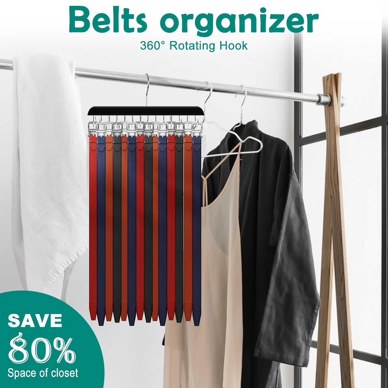 Belt Hanger, Wooden Belt Organizer for Closet, Large Capacity Tie and Belt Hanger for Closet with 14 Hooks, Premium Belt Organizer Space Saver for Bra, Tank Top, Tie & Belt Storage (1)