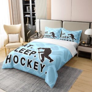 jejeloiu Ice Hockey Cotton Duvet Cover Set Twin Size Eat Sleep Ice Hockey Comforter Cover Set for Boys Girls Sports Theme Bedding Set Room Decorations Bedspread Cover 2Pcs