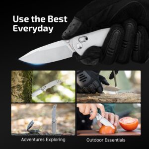 OKNIFE Rubato 3 Stainless Steel Pocket Knife,2.96" Drop Point Blade,Steel Handle with Clip,Thumb Stud,Rail Lock (Silver