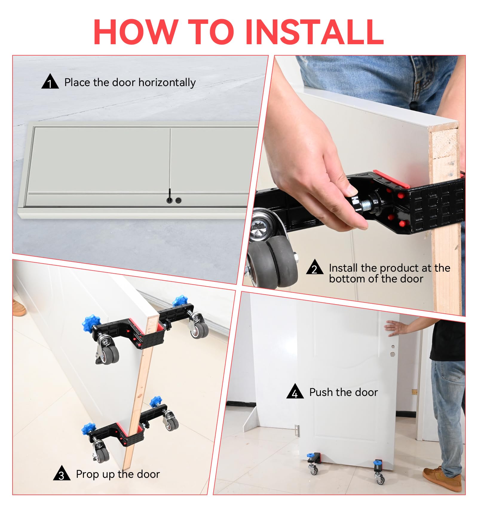 Door Installation Dolly Kit with Wheels - Interior Door Install Tools for Most Pre-Hung or Slab Doors, Plywood Dolly Protect Your Back – Commercial & Residential Use (Black)