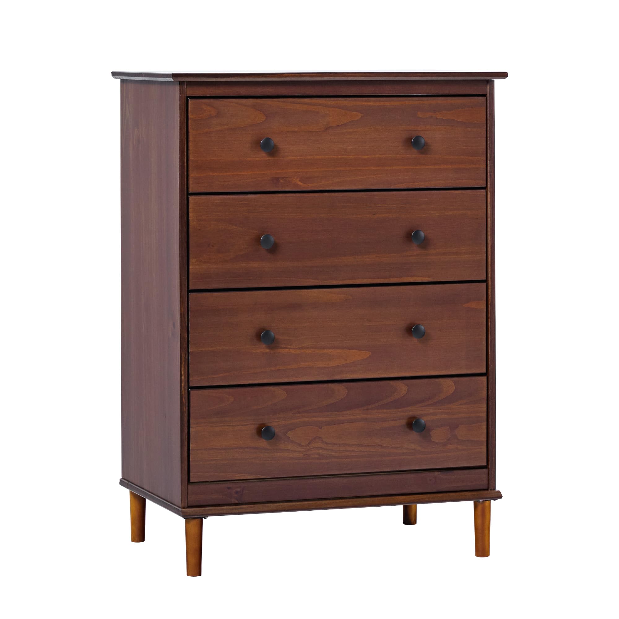 Walker Edison Modern Tall 4-Drawer Solid Wood Dresser Bedroom Storage Drawer Organizer Closet Hallway, 40 Inch, Walnut