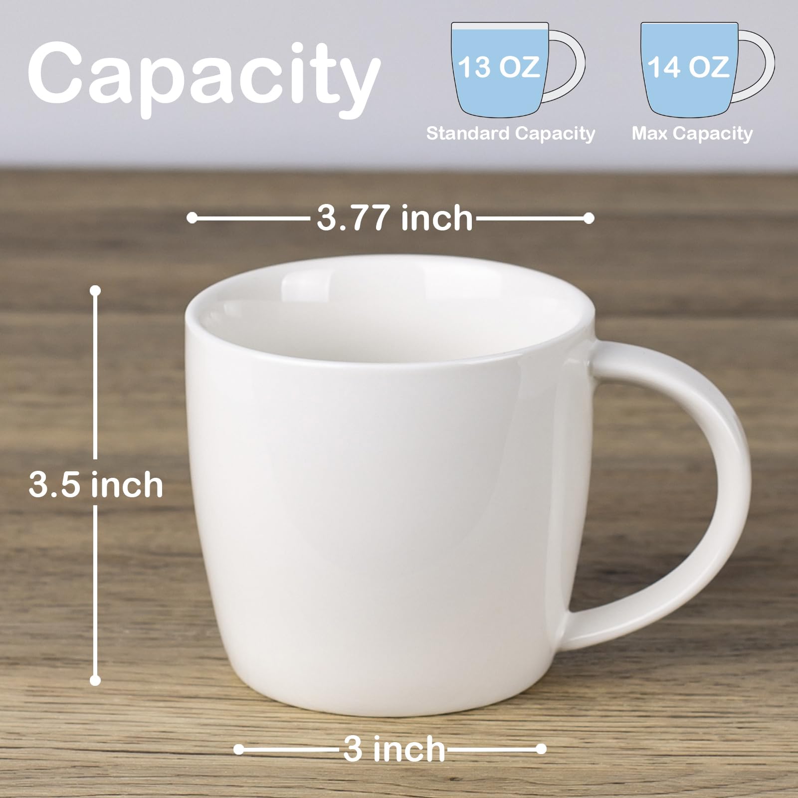 Tacuhy Ceramic Coffee Mugs Set of 4, 14 oz White Coffee Mugs, Coffee Cups with Large Handle, Mug Sets, Ceramic Mugs for Coffee Latte Cappuccino Tea Milk Cocoa, Microwave and Dishwasher Safe