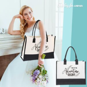 Dadoudou Engagement Gift Canvas Tote Bride Bag,Bridal Shower Gifts for Engagement Wedding Graduation Retirement Gift Beach Bag And So The Adventure Begins Large Tote Bag