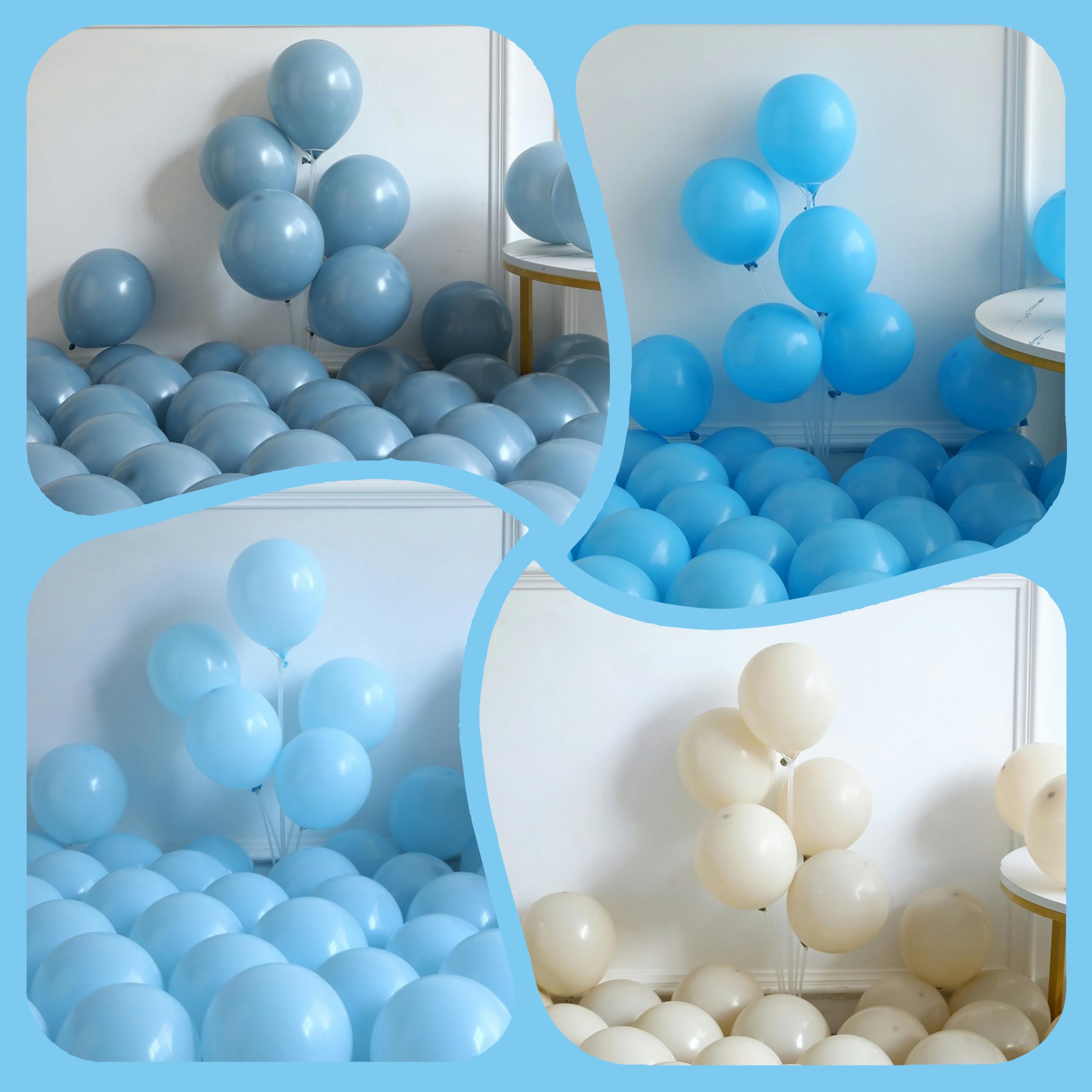 Enanal Up Up and Away Balloon Garland Arch Kit, 152pcs Dusty Slate Fog Baby Blue and Sand White Balloons with Hot Air Balloon and Cloud Foil Balloons for Baby Shower Decoration Teddy Themed Party