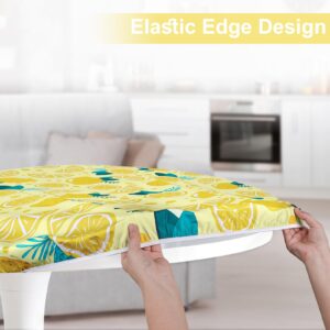 MHJY Round Tablecloth Fitted Elastic Table Cover Waterproof Table Cloth for Dinner, Party, Picnic,Camping, Round Table Cover for Indoor Outdoor,Yellow,S (36"-44")