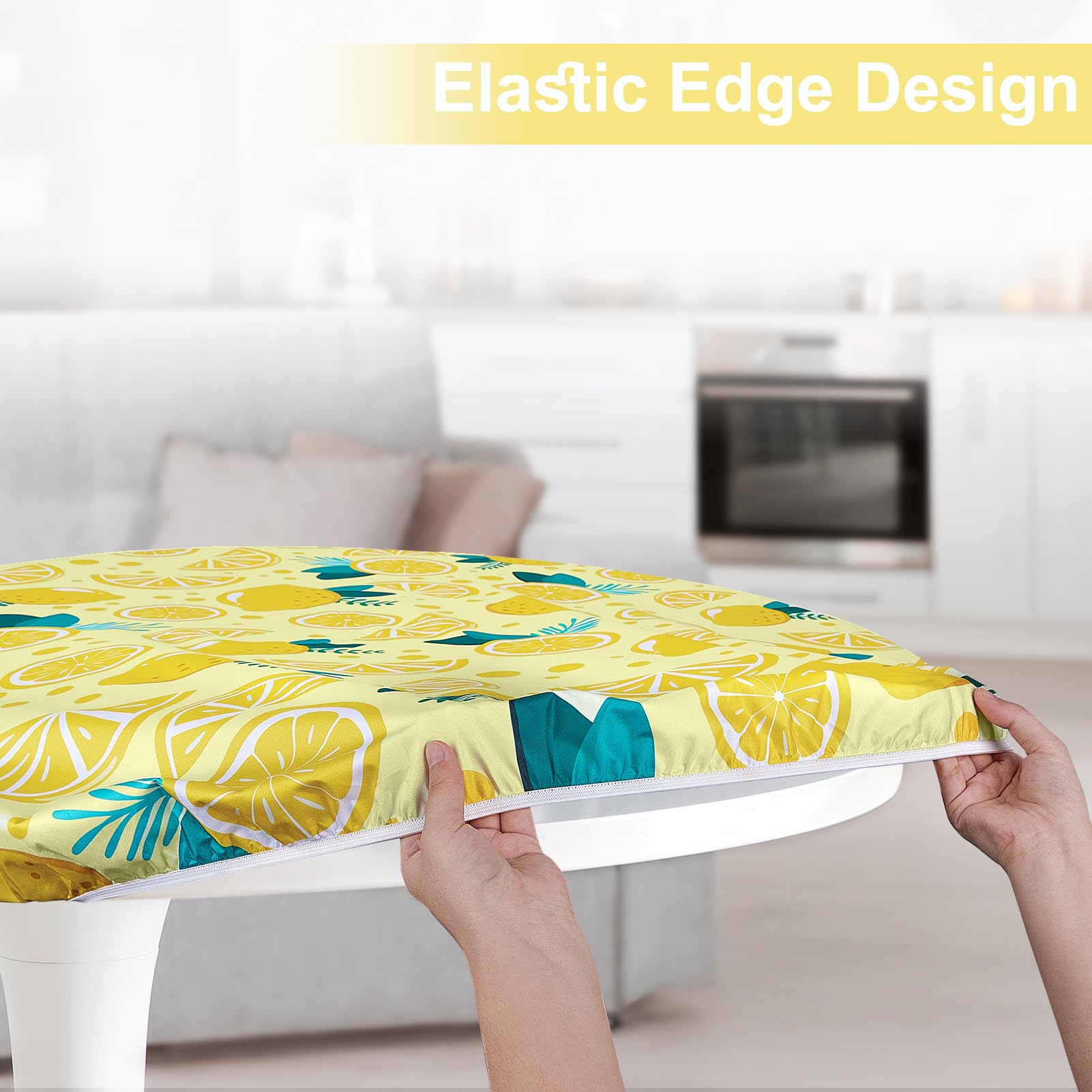 MHJY Round Tablecloth Fitted Elastic Table Cover Waterproof Table Cloth for Dinner, Party, Picnic,Camping, Round Table Cover for Indoor Outdoor,Yellow,S (36"-44")