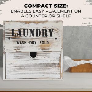 Laundry Pods Container - Whitewashed Wood Laundry Pod Storage Container - Farmhouse Decor Laundry Pod Holder & Laundry Room Decor - Laundry Detergent Container with Lid and Drawer