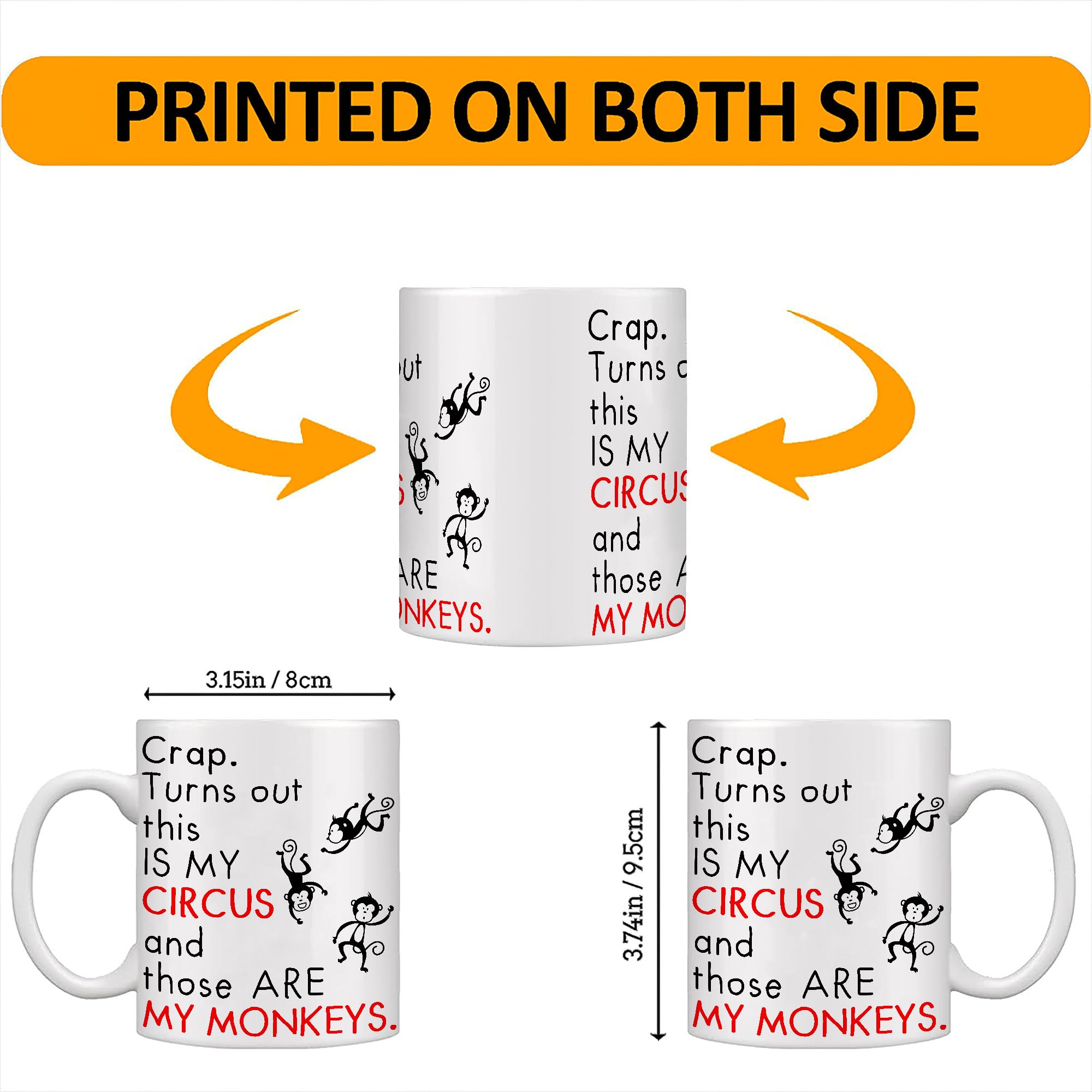 Crap Turns Out This Is My Circus Mug These Are My Monkeys Funny Mom Mugs - Best Birthday Gifts for Mom, Mother, Boss – Funny Christmas Gifts For Mom from Daughter Son – Funny Coffee Mug For Mom 11oz