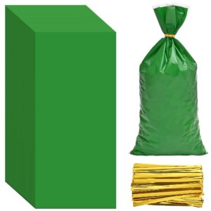 lecpeting 100 pcs cellophane treat bags plastic goodie storage bags party favor candy bags with twist ties for gift wrap birthday wedding baby shower christmas party supplies (green)