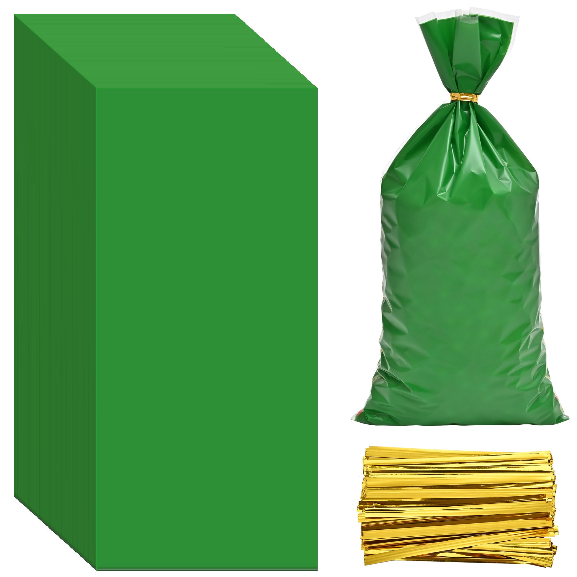 Lecpeting 100 Pcs Cellophane Treat Bags Plastic Goodie Storage Bags Party Favor Candy Bags with Twist Ties for Gift Wrap Birthday Wedding Baby Shower Christmas Party Supplies (Green)