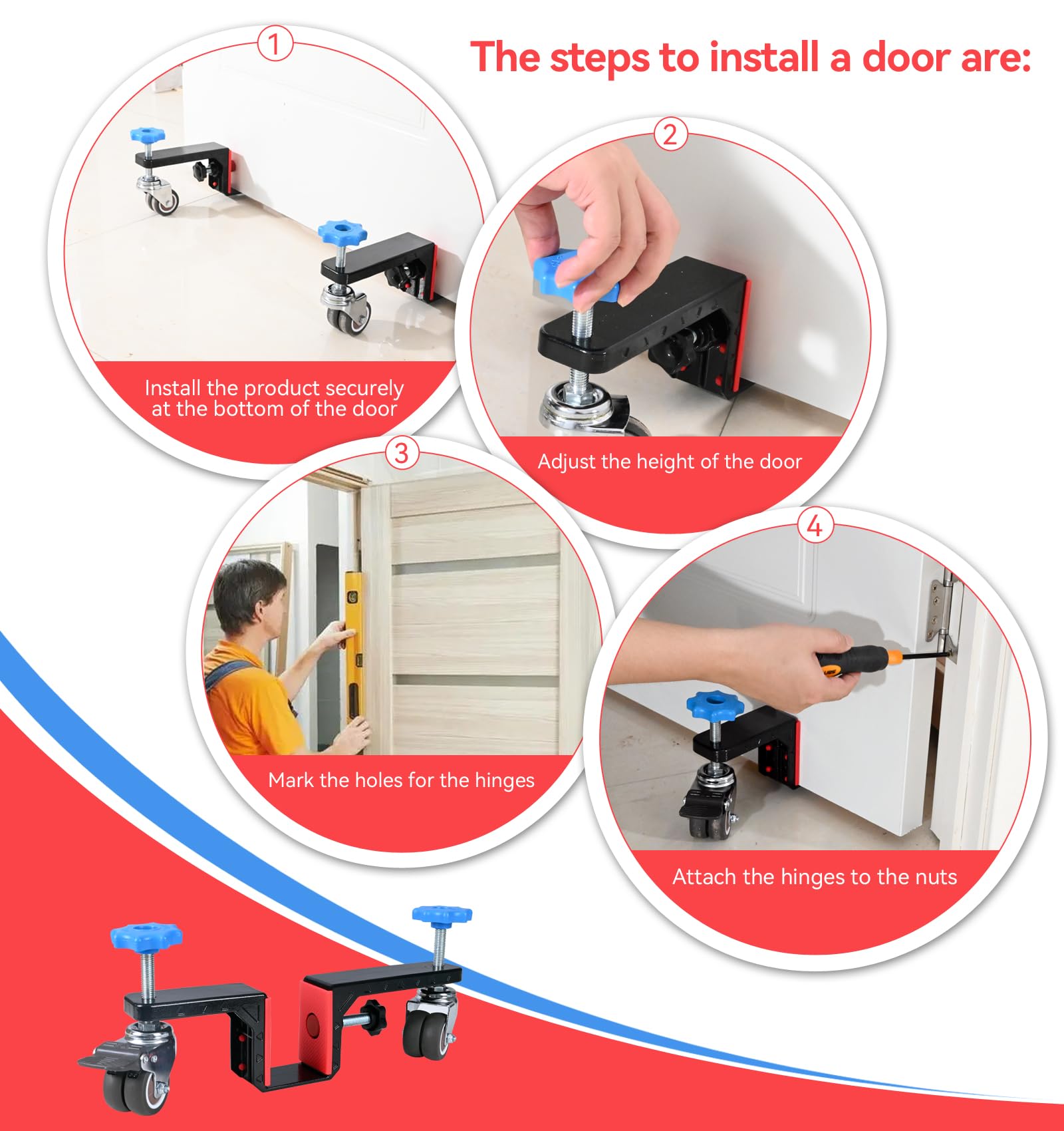 Door Installation Dolly Kit with Wheels - Interior Door Install Tools for Most Pre-Hung or Slab Doors, Plywood Dolly Protect Your Back – Commercial & Residential Use (Black)