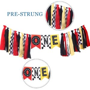 Pre-Strung Race Car Highchair Banner 1st Birthday Boy, Racetrack First Birthday ONE High Chair Banner Decorations, First Trip Around the Sun Party Decor Party Photo Props,Baby Shower Decoration