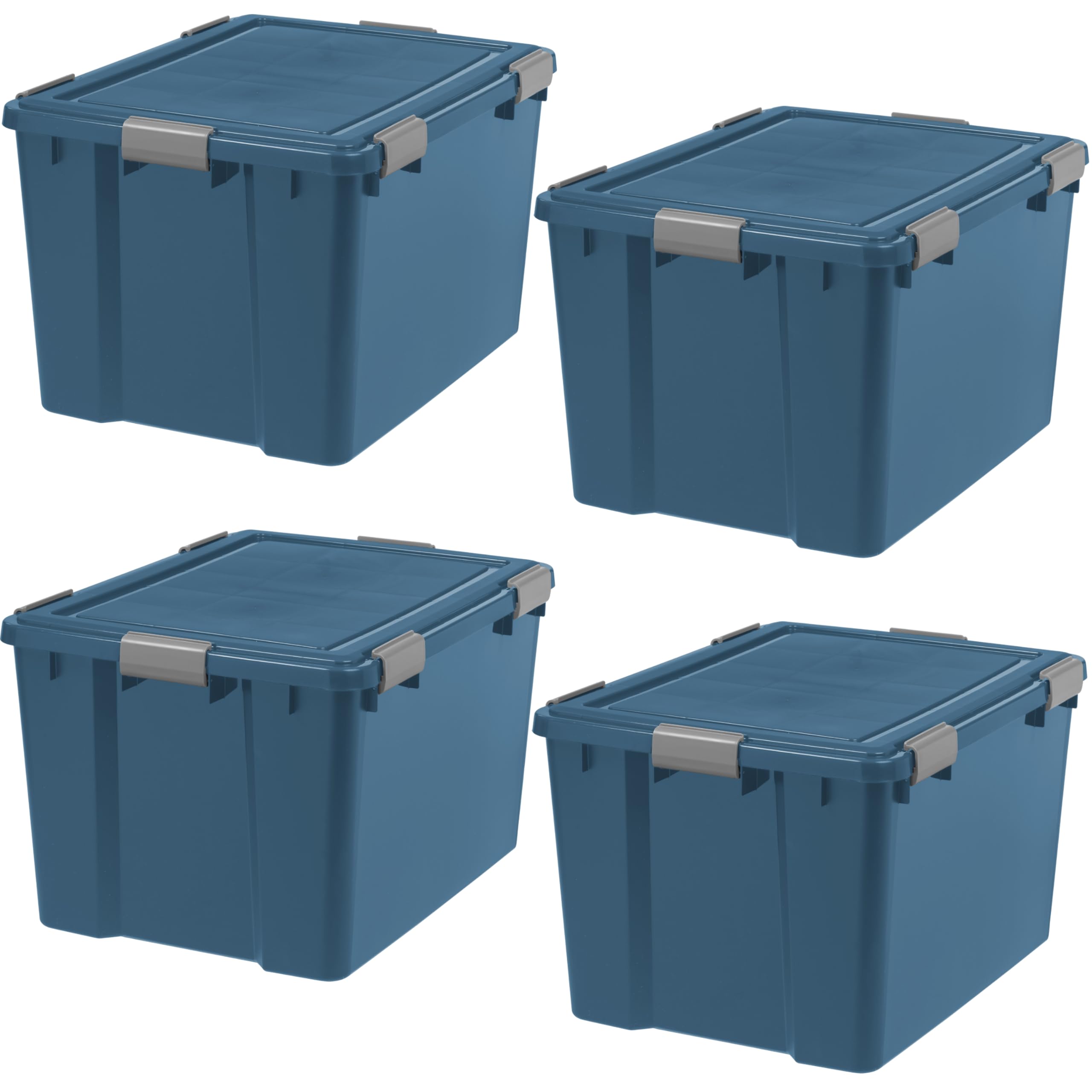 IRIS USA WeatherPro 74 Qt Eco-Friendly Storage Bins with Lids, 4 Pack, BPA-Free Plastic Gasket Box with Tight Latch and Seal, Stackable Nestable Tote Tub - Navy