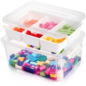 eorbow 17qt plastic storage box with removable tray, clear art supply craft organizer and storage bin, stackable playroom container with lid and handle for organizing tool, bead, crayon, sewing