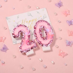 Girls Birthday Number 20 Candles, 2.95in Glitter Butterfly Happy Birthday Cake Toppers Pink Sequins Wedding Numeral Cupcake Decorations for Anniversary Celebration Party Supplies (20th)