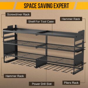 Power Tool Organizer, Drill Holder Wall Mount, Storage Rack for Cordless Drill, Heavy Tool shelf with Screwdriver Holder/Pliers Holder/Hammer