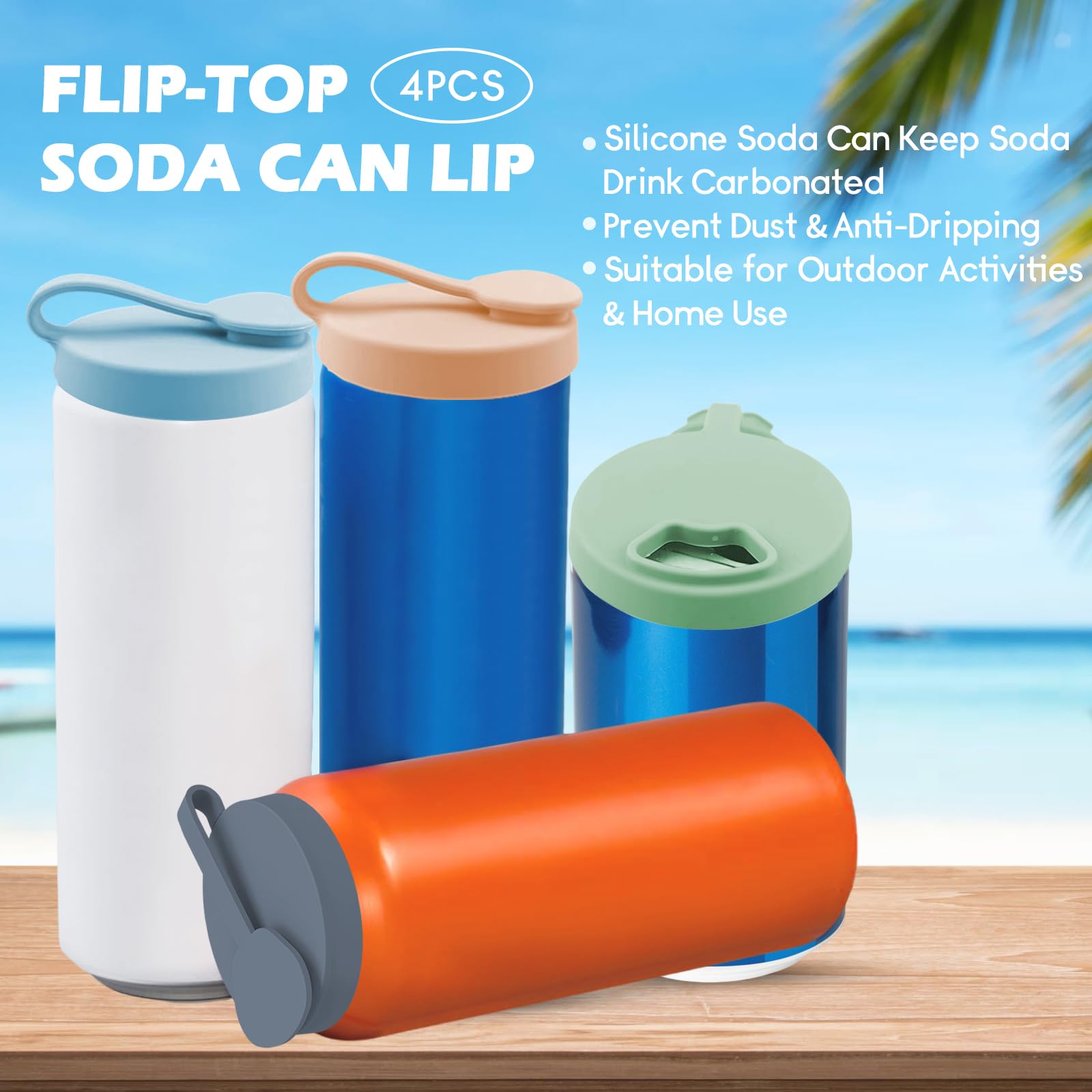 COKSDUPID 4 Pack Silicone Can Lids - Leakproof Soda Can Covers with Flip Top - Reusable Pop Can Lids to Keep Carbonation - Funny lip Seal Designs - Silicone Can Tops for Standard Size Cans Lids