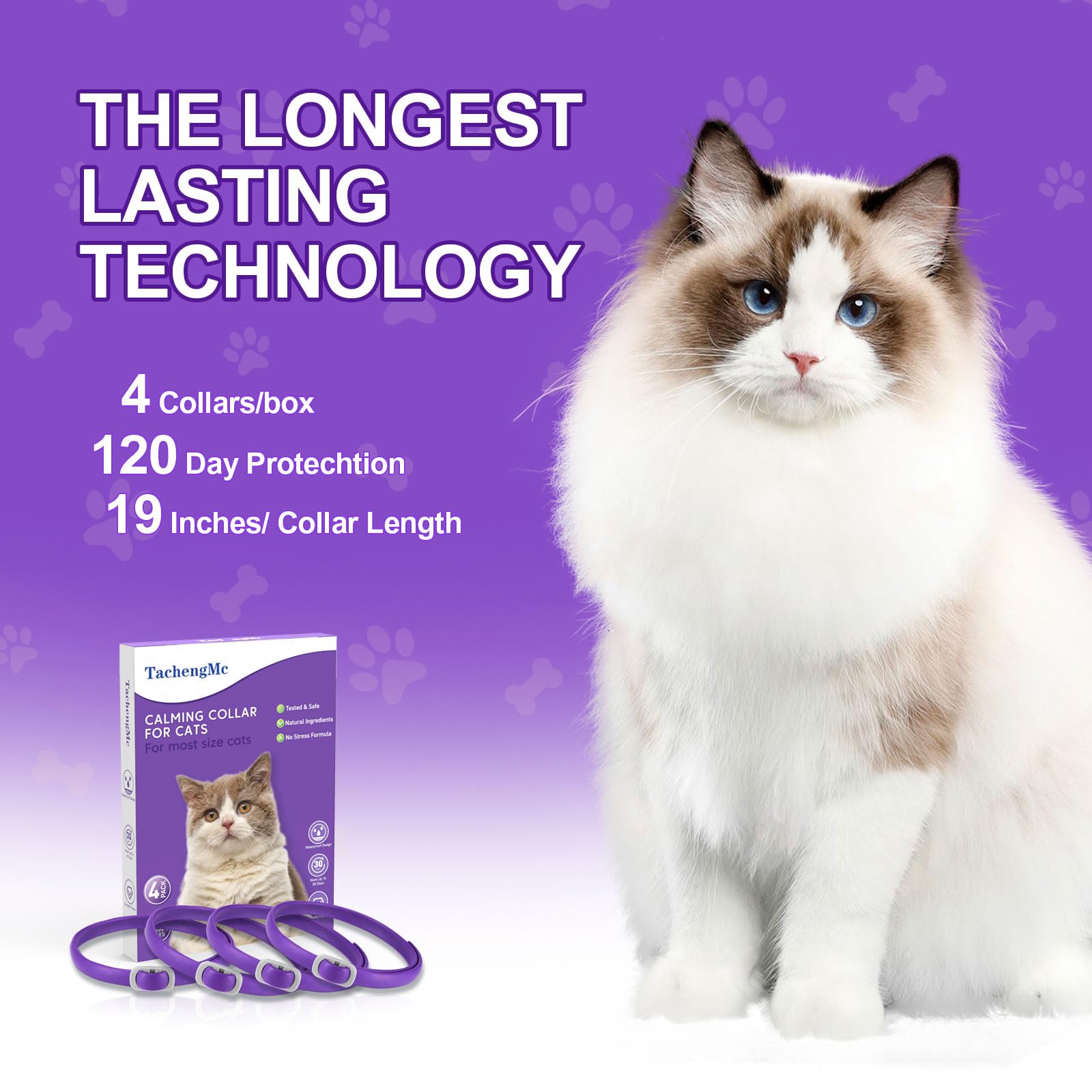 TachengMc Calming Collar for Cats, 4 Pack Cat Calming Collar, Effective Relief Ancxiety Stress Cat Pheromone Collar, Water-Resistant & Adjustable Cat Calming Collar Fits Cats, Purple