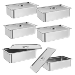 garvee 6 pack steam table pan full size hotel pan, [nsf certified][with lid] catering food pan commercial stainless steel 6 inch deep anti-jamming