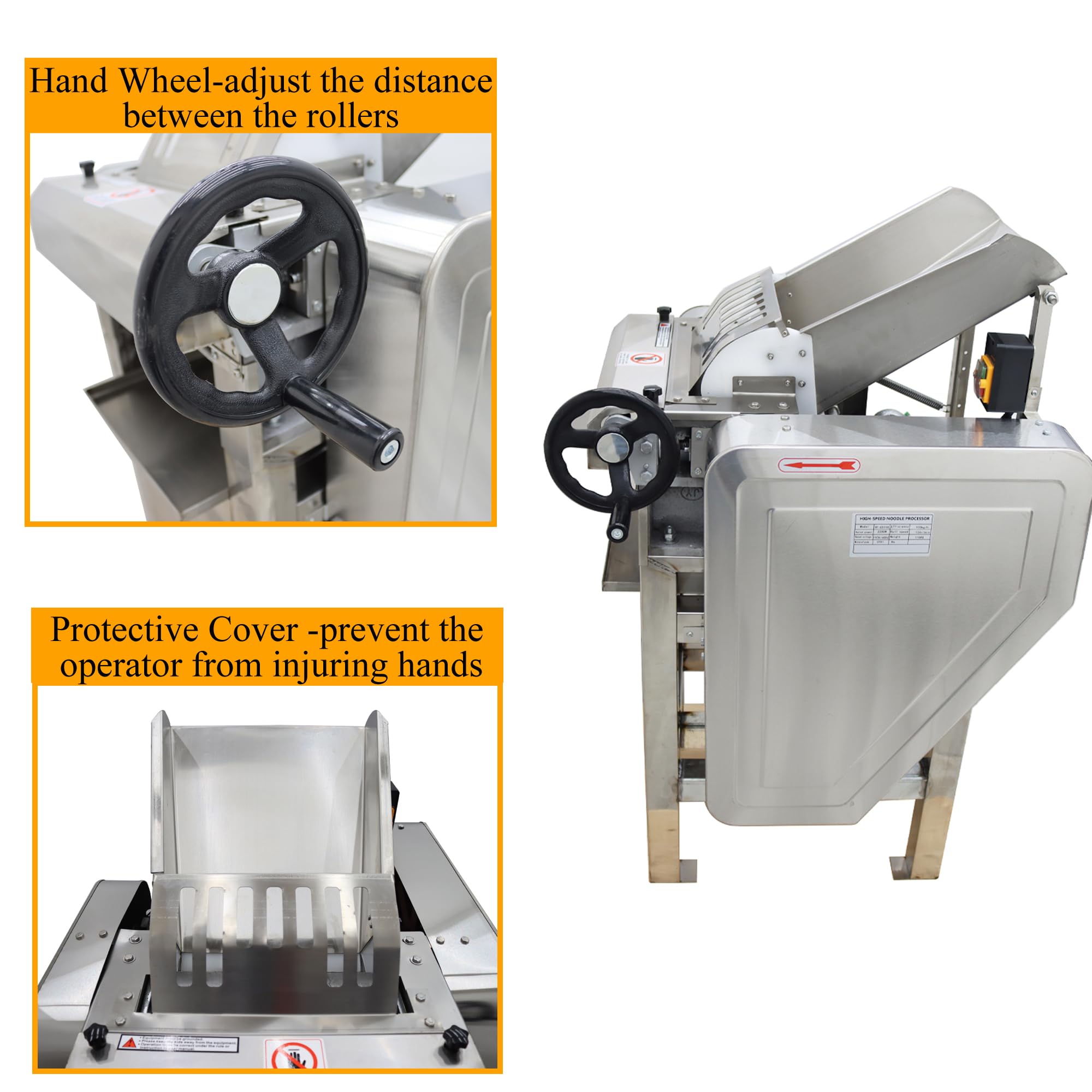 HQHAOTWU Commercial Dough Pressing Machine High Speed Dough Roller Sheeter Electric Dough Flatbread Machine Dough Pieces for Pasta Making 1-15mm Adjustable Thickness 9.84in Roller