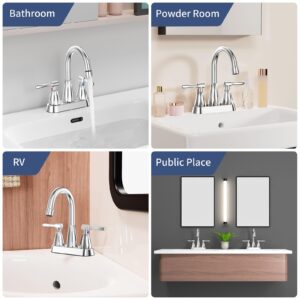 Bathroom Faucets for Sink 3 Hole,Bathroom Sink Faucet,Faucet for Bathroom Sink,4 inch 2 Handle Bathroom Faucets with Pop-up Drain and 2 Supply Hoses for Bathroom Sink Vanity RV (Brushed Nickel)