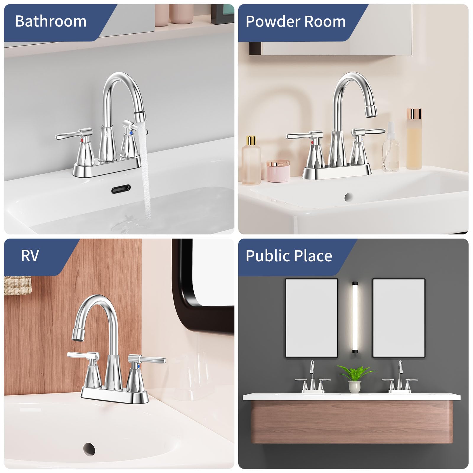 Bathroom Faucets for Sink 3 Hole,Bathroom Sink Faucet,Faucet for Bathroom Sink,4 inch 2 Handle Bathroom Faucets with Pop-up Drain and 2 Supply Hoses for Bathroom Sink Vanity RV (Brushed Nickel)