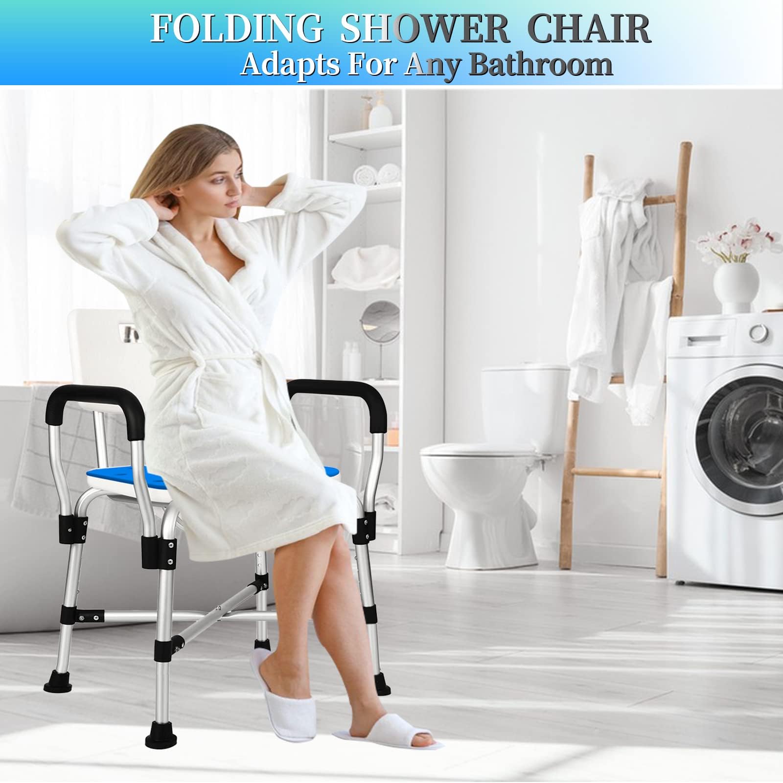 Cremicle Shower Chair with Arms and Back - Heavy Duty 500 lbs U-Shaped Handicap Shower Chair, Wide for Elderly and Disabled, Ideal for Bathtub Use