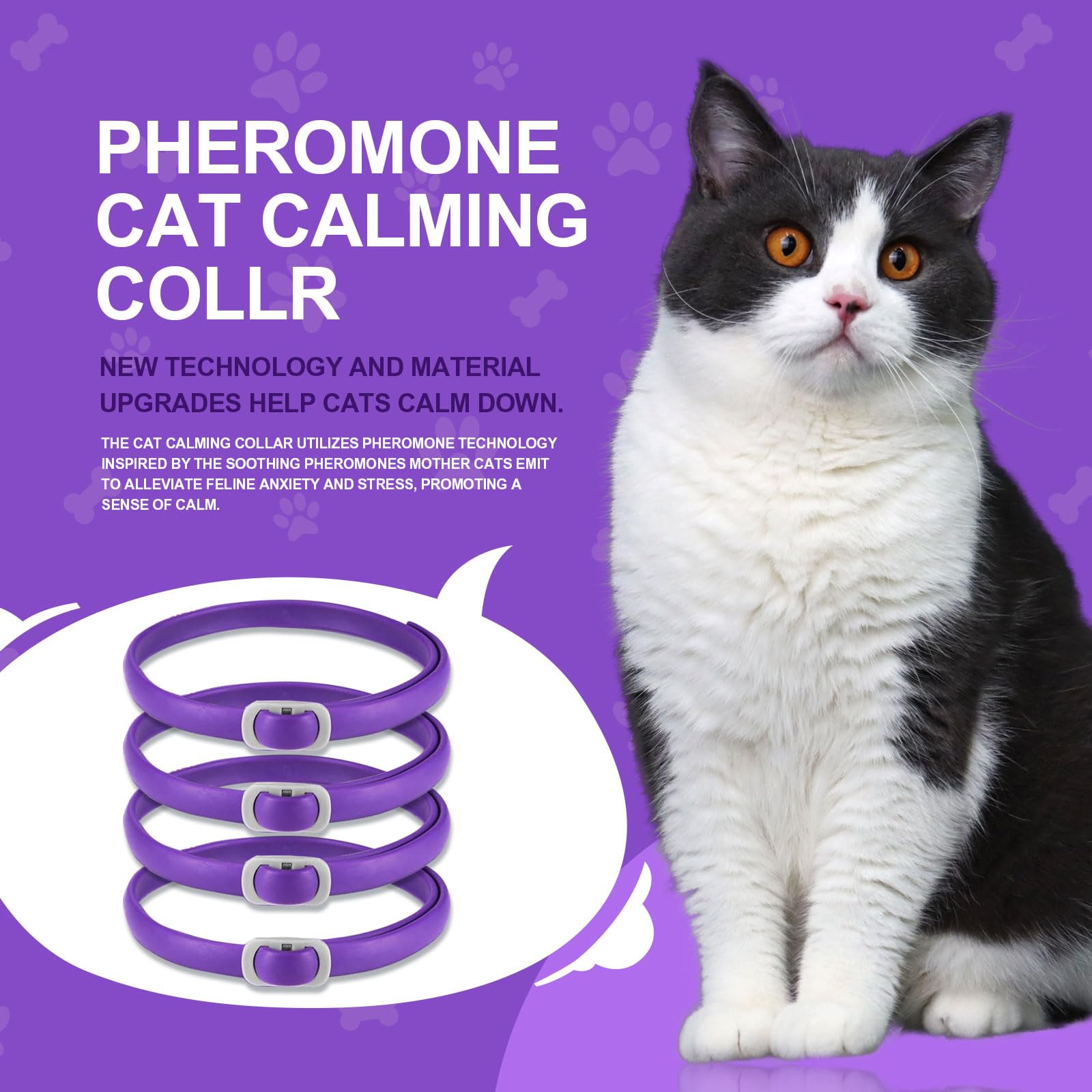 TachengMc Calming Collar for Cats, 4 Pack Cat Calming Collar, Effective Relief Ancxiety Stress Cat Pheromone Collar, Water-Resistant & Adjustable Cat Calming Collar Fits Cats, Purple