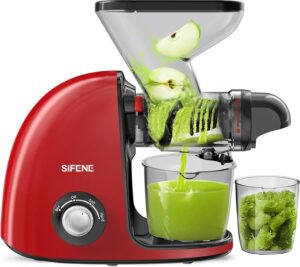 sifene slow masticating cold press juicer machines for fruit & vegetable, juice yield maker extractor with dual mouth, quiet motor & anti-clog system, easy to clean, non-bpa, red