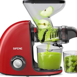 SiFENE Slow Masticating Cold Press Juicer Machines for Fruit & Vegetable, Juice Yield Maker Extractor with Dual Mouth, Quiet Motor & Anti-Clog System, Easy to Clean, Non-BPA, Red