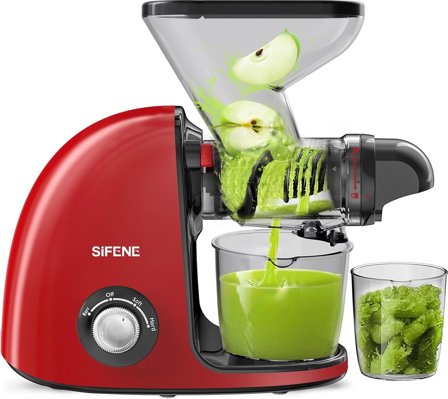 SiFENE Slow Masticating Cold Press Juicer Machines for Fruit & Vegetable, Juice Yield Maker Extractor with Dual Mouth, Quiet Motor & Anti-Clog System, Easy to Clean, Non-BPA, Red