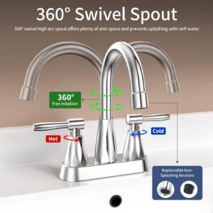 Bathroom Faucets for Sink 3 Hole,Bathroom Sink Faucet,Faucet for Bathroom Sink,4 inch 2 Handle Bathroom Faucets with Pop-up Drain and 2 Supply Hoses for Bathroom Sink Vanity RV (Brushed Nickel)