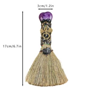 Ykendz Witch Broom Halloween Crystal Witch Wiccan Altar Broom, Magic Broom Witchcraft Witches Pagan Altar Decor, Handmade Ritual Magic Ceremonial (Amethyst)