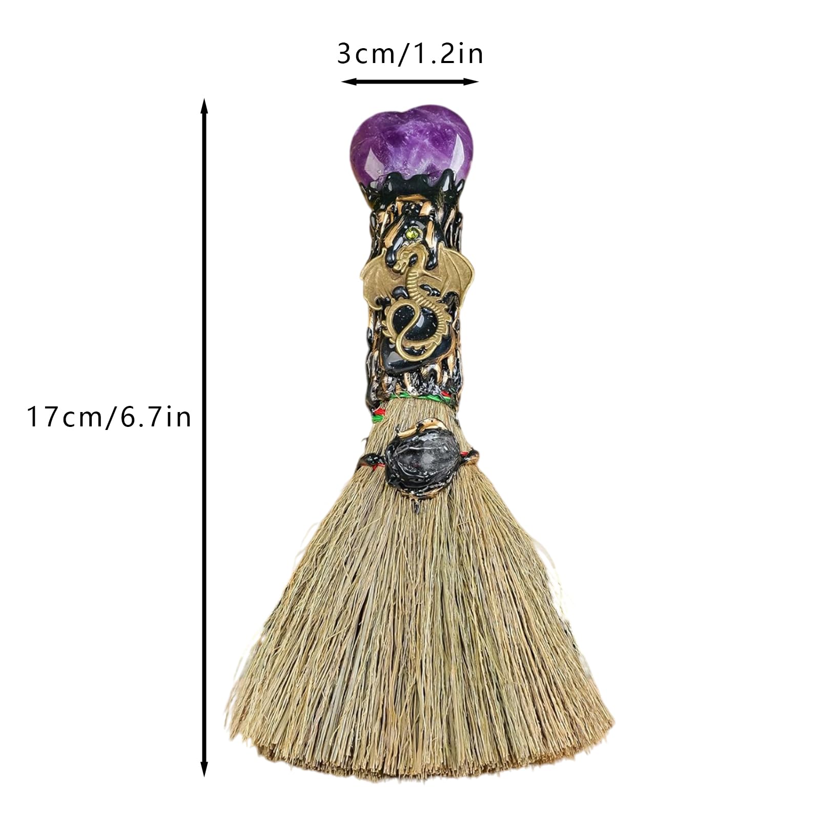 Ykendz Witch Broom Halloween Crystal Witch Wiccan Altar Broom, Magic Broom Witchcraft Witches Pagan Altar Decor, Handmade Ritual Magic Ceremonial (Amethyst)