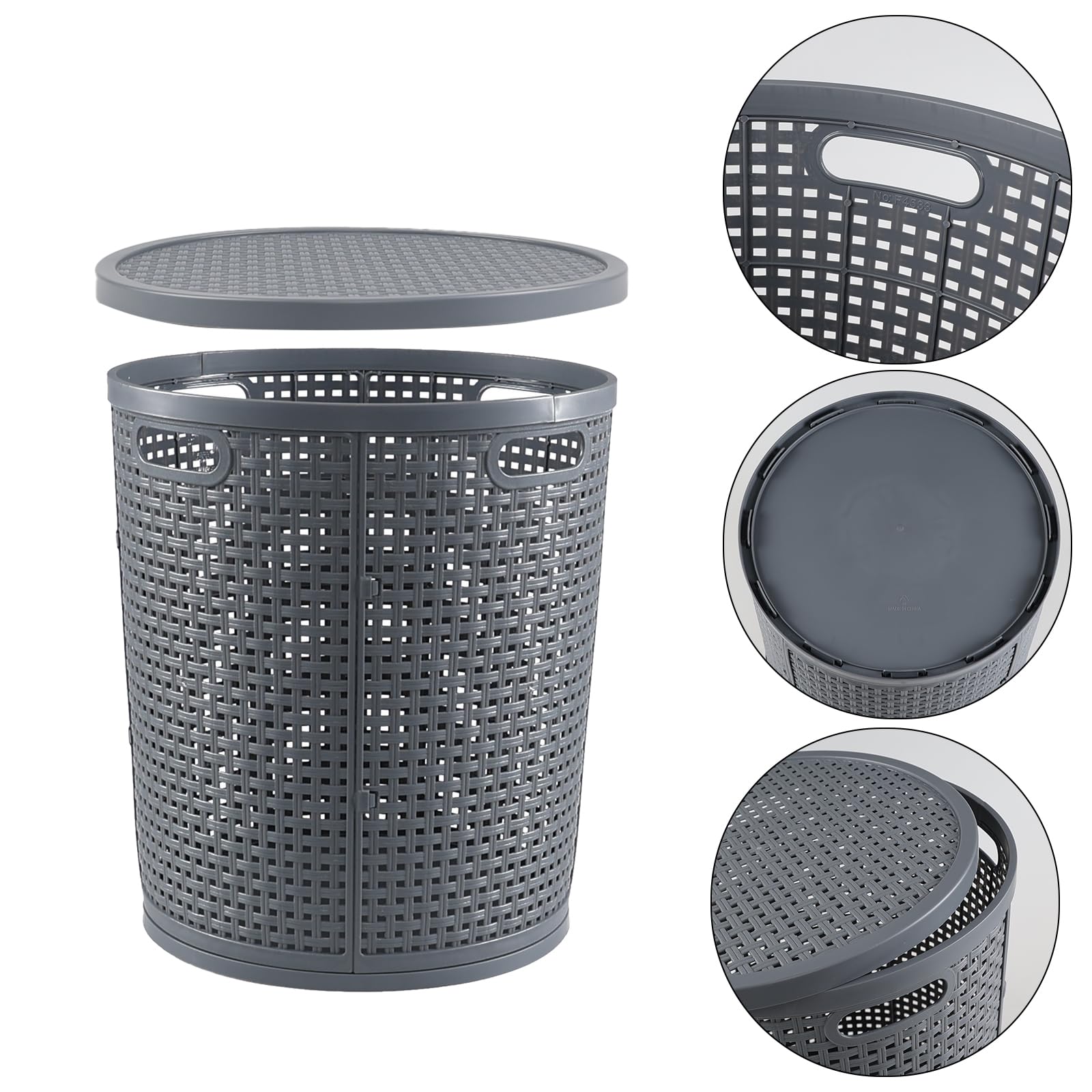 Qqbine 4 Packs 40 Liter Round Plastic Laundry Baskets, Grey Plastic Dirty Clothes Hampers with Lids