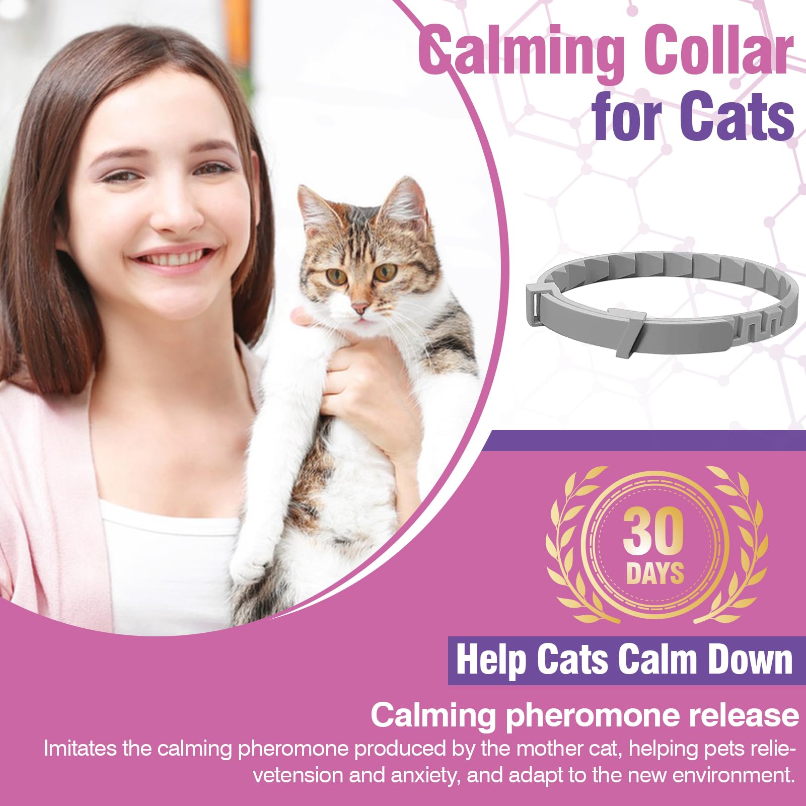 Calming Collar for Cats 4 Pack Cat Calming Collar Calming Collar Relieve Stress Lasts 30 Days Calming Collar Anxiety Calming Relax Cat Pheromone Collar Suitable for Small Medium and Large Cats Calming