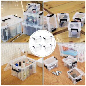 ABOOFAN 4pcs Boxes Mini Storage Box Tiny Storage Containers Storage Bin with Lid Makeup Toy Quart Latching Drawer Organizer Bins Collection Storage Container Bead Plastic White Portable