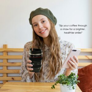 Habitree Coffee Mug- Ideal for Photographers&Travelers - 2 Lids,Cup Holder,Silicone Straw- Stainless Steel Lens Mug Thermos- Christmas gifts- Gifts for him,Portable Cup