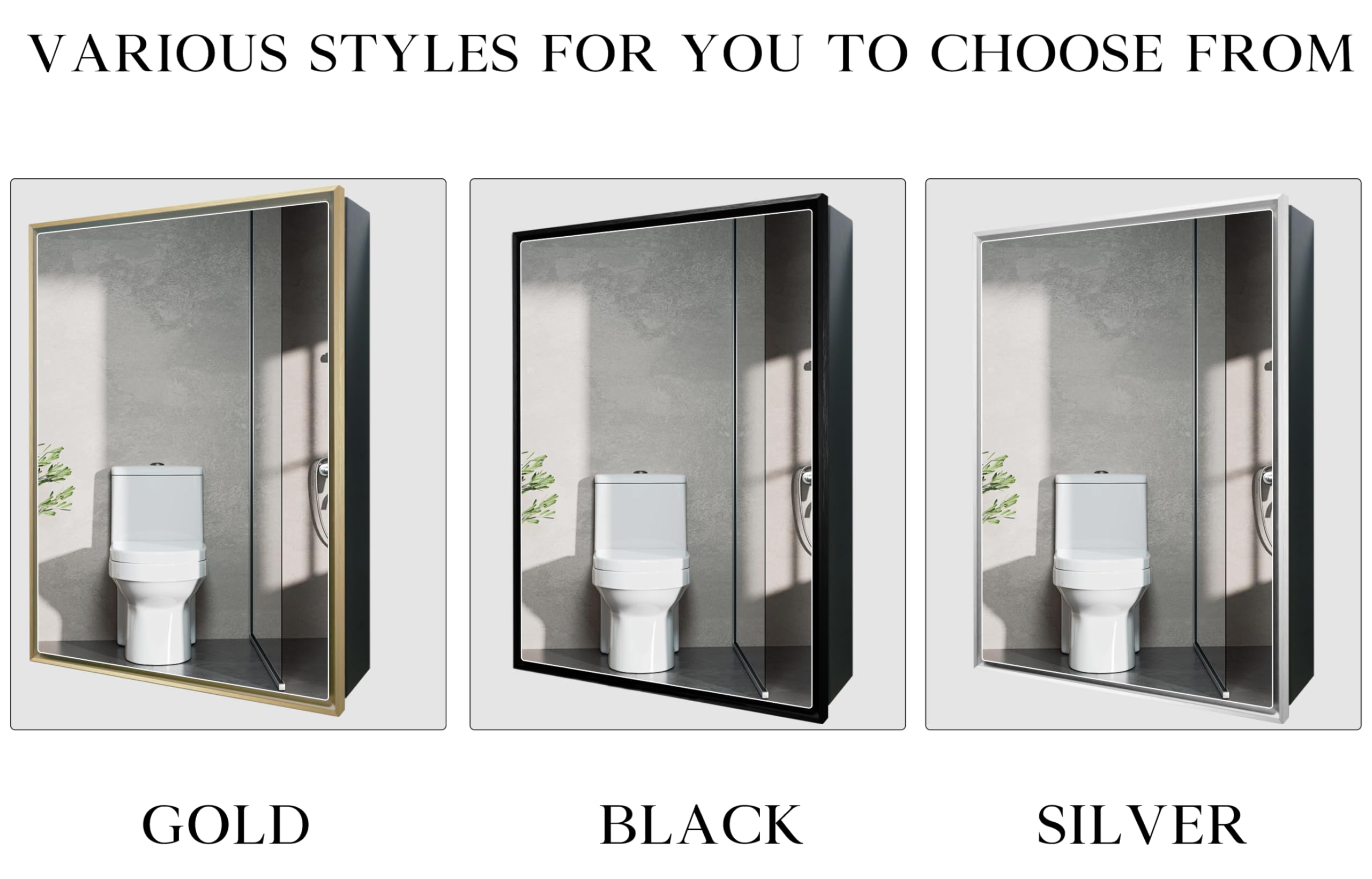 FOMAYKO Bathroom Medicine Cabinet with Aluminum Framed Mirror,24"x30" Surface Mount Bathroom Vanity Mirror，Single Door Gold Bathroom Mirror with Storage Cabinet