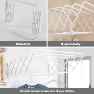 SOH DESIGN Steel Wall Mount Clothes Drying Rack, White Powder Coated, 9 Rods Expandable, for Laundry, Bathroom, Balcony,Indoor-Outdoor Use, 24 in Wide