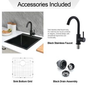 16 Inch Black Bar Sink with Faucet, 16 x 18 x 10 Inch Drop In Black Kitchen Bar Sink Gunmetal Topmount Small Kitchen Sink 16 Gauge Stainless Steel Single Bowl Sink Bar Prep Sink Outdoor Sink