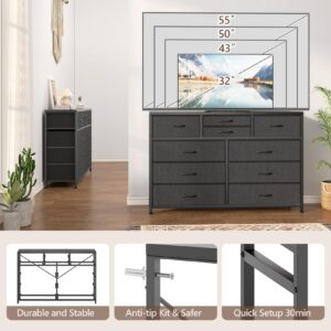 GAOMON Dresser for Bedroom TV Stand for 55” TV, Entertainment Center with 10 Drawers, Storage Organizer Unit for Living Room, Closet, Entryway, Hallway (Black)