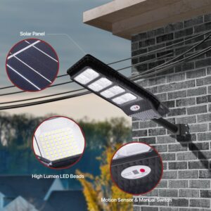 Kifflux Solar Street Lights Outdoor - 800W Solar Street Light Dusk to Dawn, Solar Parking Lot Lights Commercial, IP67 Waterproof Solar Powered LED Flood Security Lights with Motion Sensor for Yard