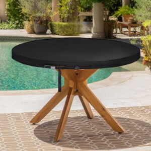 INWILD Outdoor Round Table Cover, Tear Resistant, Heavy Duty Weatherproof, UV Resistant, Patio Round Table Cover, Fits Round Patio Furniture up to 40"-49" Diameter (Black)