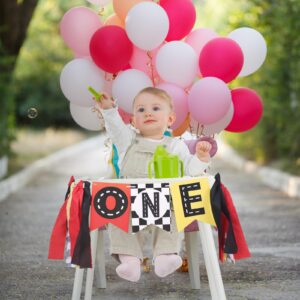 Pre-Strung Race Car Highchair Banner 1st Birthday Boy, Racetrack First Birthday ONE High Chair Banner Decorations, First Trip Around the Sun Party Decor Party Photo Props,Baby Shower Decoration