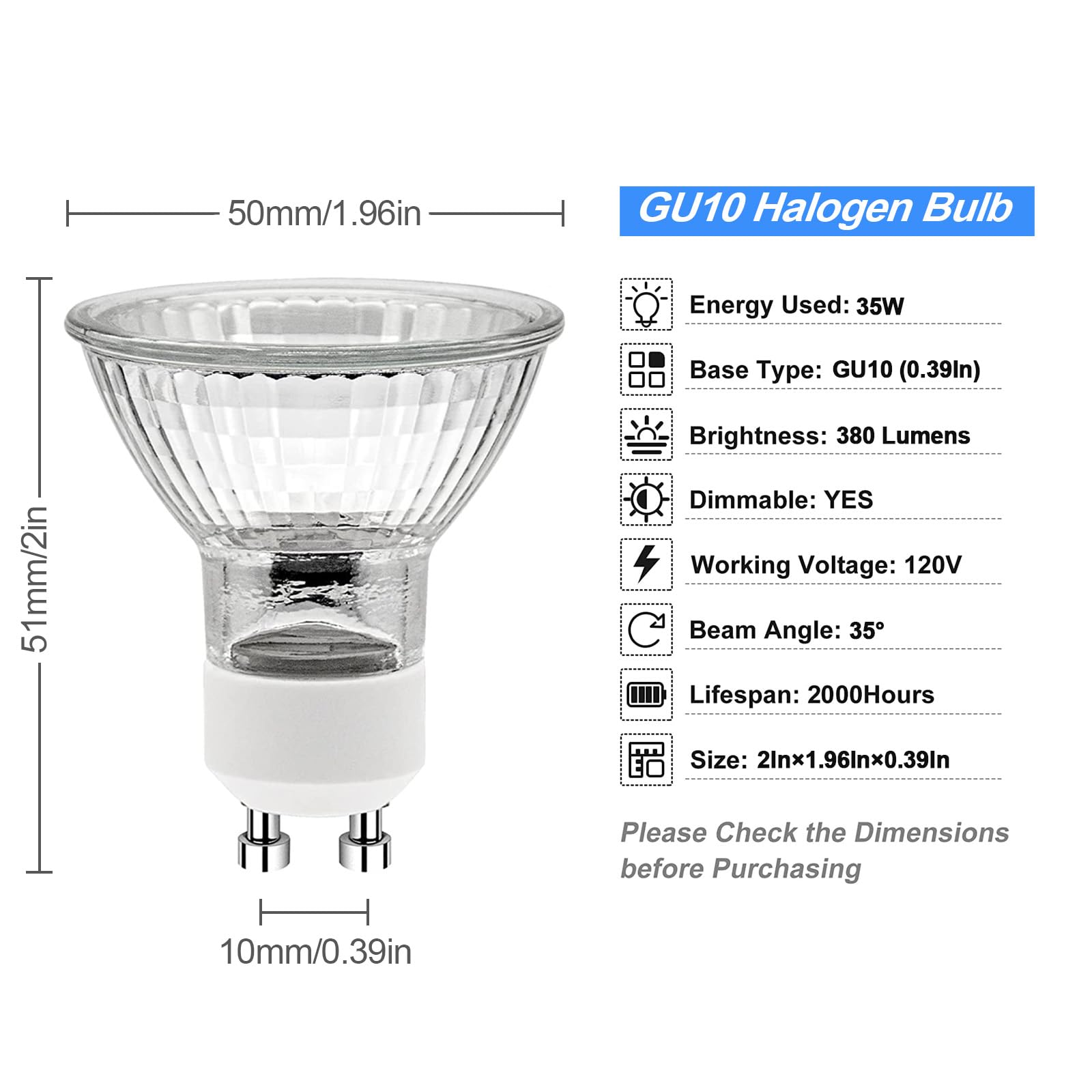 ETUOLMP GU10 Halogen Light Bulbs 2 Pin, 6 Pack GU10 Bulb Warm White, Dimmable GU10+C 120V 35W Bulb for Wax Warmer Bulbs, Track Light Bulbs, Range Hood Light Bulbs, Candle Warmer Light Bulbs