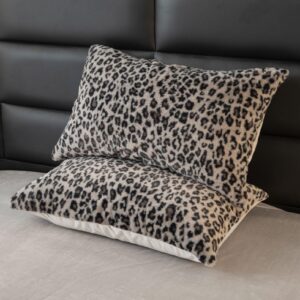 AETVRNI Luxury Leopard Print Faux Fur Duvet Cover Set 4 Pieces Shaggy Fluffy Duvet Cover Set Ultra Soft Crystal Velvet Duvet Cover Wild Style,Black,Queen