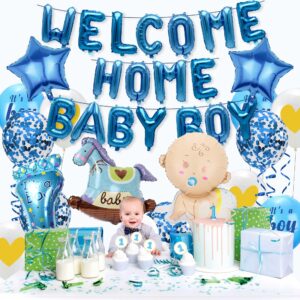 Welcome Home Baby Boy Party Decorations, Welcome Home Baby Boy Letter Foil Balloons Banner, It's a Boy Balloons Blue Confetti Balloons Set for Newborn Baby Boy Baby Shower Family Party Decorations