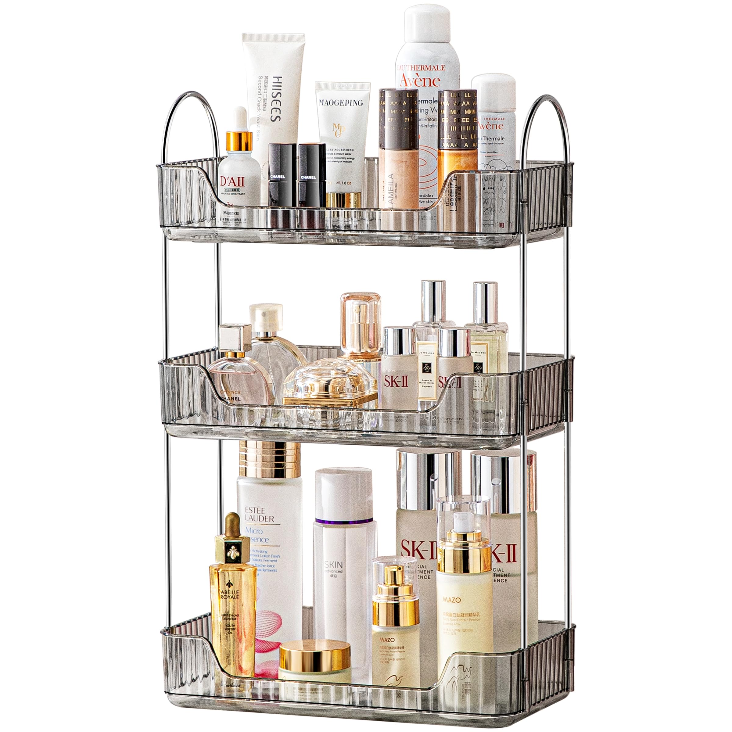 akinbas 3 Tier Bathroom Organizer Countertop Makeup Perfume Tray Skincare Organizer for Bathroom Dresser Vanity (Grey)